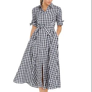 Calvin Klein Cotton Gingham Midi Dress Navy and White Shirt Dress Maxi Size 4